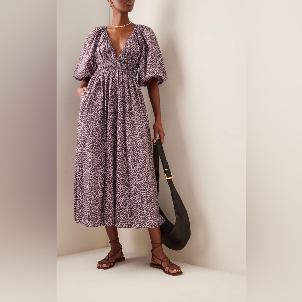Matteau Shirred Floral Midi Dress - Size 1(2/XS)